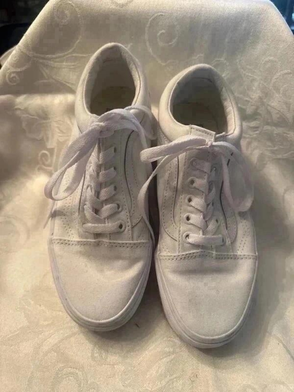 Vans Women's All-White Canvas Lace-Up Sneakers